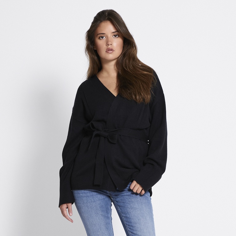 Tie waist knit cardigan "Colette" Black